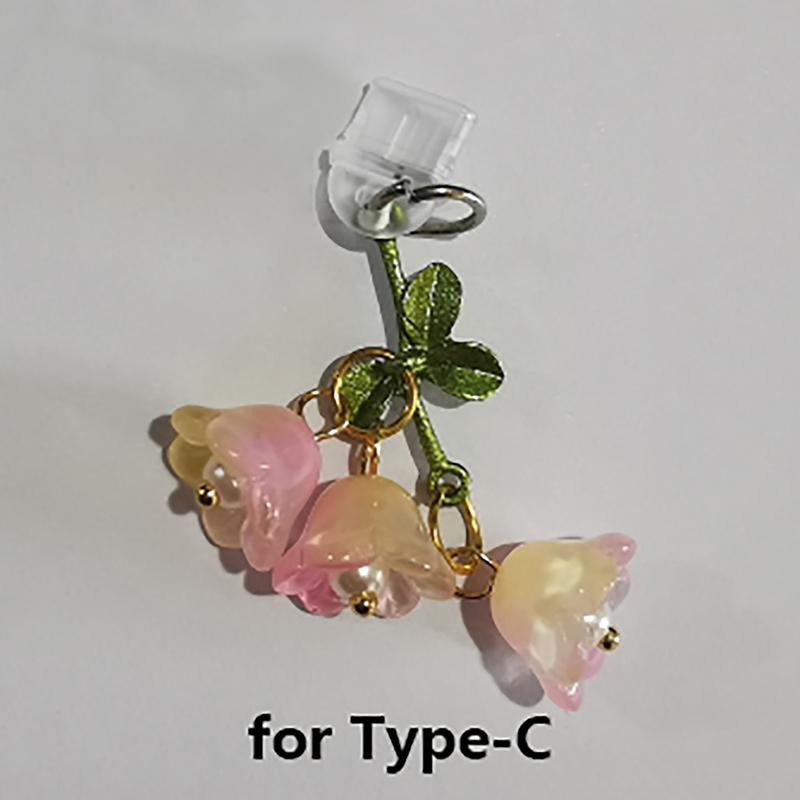 1 шт. для телефона/интерфейса Type-C, симпатичный розовый ландыш, телефон, брелок, цветок, зеленый лист, пылезащитная заглушка, аксессуары для самостоятельного изготовления