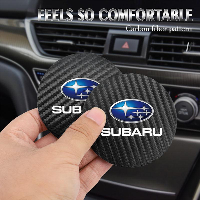 For Subaru STI Forester Impreza Legacy Outback XV BRZ WRX Tribeca 2Pcs Leather Coaster Cushion Anti-Noise Water Cup Pad Y5