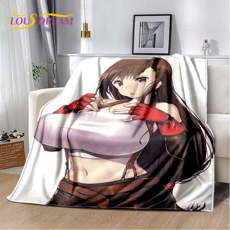 Sexy Girl Lace Tifa Aerith Anime Soft Plush Blanket,Flannel Blanket Throw Blanket for Living Room Bedroom Bed Sofa Picnic Cover