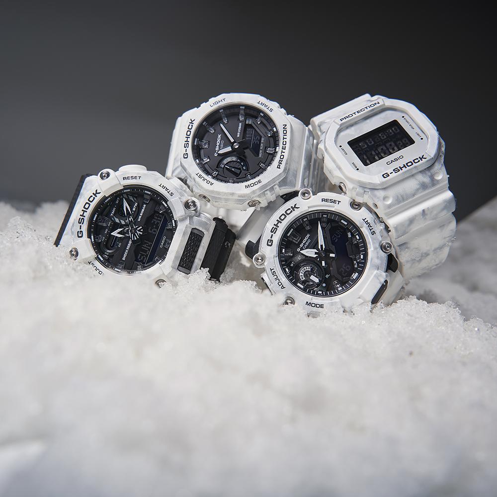 Casio G-Shock Серия Snow Camouflage Квадратные Водонепроницаемые Ударопрочные Для активного отдыха Кварцевый механизм Ремешок из смолы Мужские часы Белые DW-5600GC-7PR