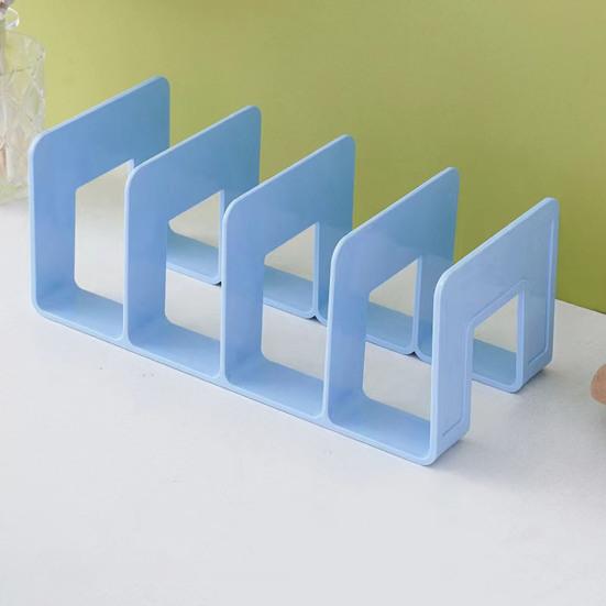 Desk Boodend Storage Organizer Book Support Stand with 4 Vertical Compartments Plastic File Sorter Rack for Book Magazines