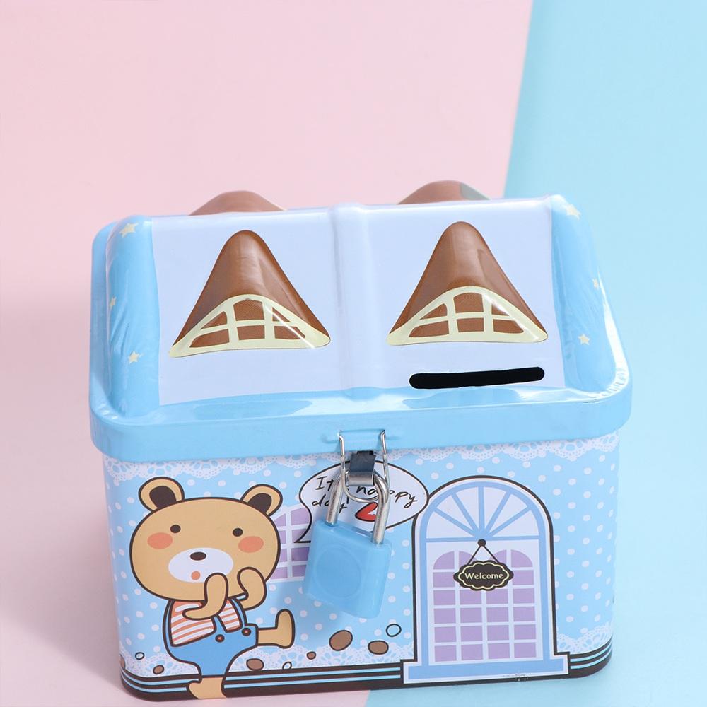 Милая копилка в форме домика с замком на ключ, сейф для хранения монет, домик, копилка на день рождения