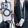Металлический магнитный держатель Чехол Для iPhone 17 16 15 14 13 11 12 Pro Max X Plus 360 Вращающееся кольцо Ремешок-шнурок через плечо Прозрачная крышка