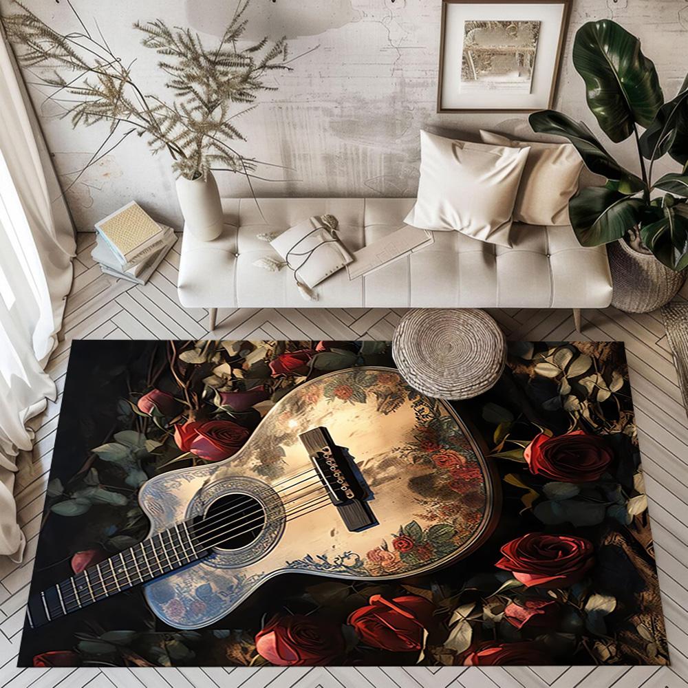 Electric Guitar In Flames Floor Mats for Living Room, Bedroom and Room Decoration Are Suitable for Gifts.
