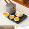 Simple leather bag set, Ru kiln fresh wisteria flower tea ware, high-end sense of business trip, Kung Fu portable express cup can be customized