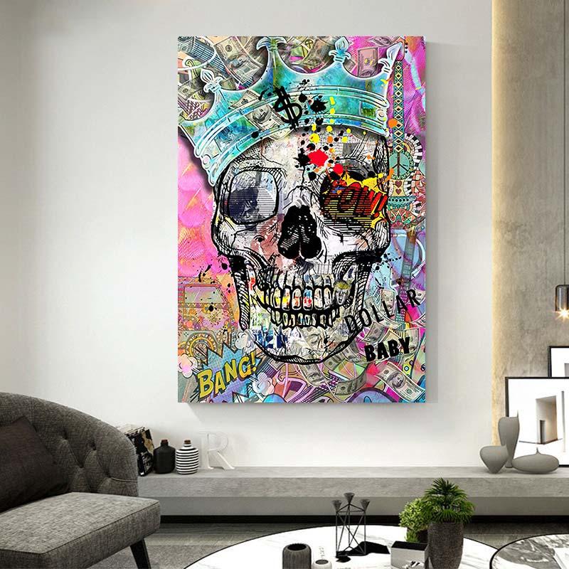 Поп-арт плакат с черепом и принты уличное граффити искусство холст картины настенная художественная картина для гостиной Cuadros украшение дома без рамы