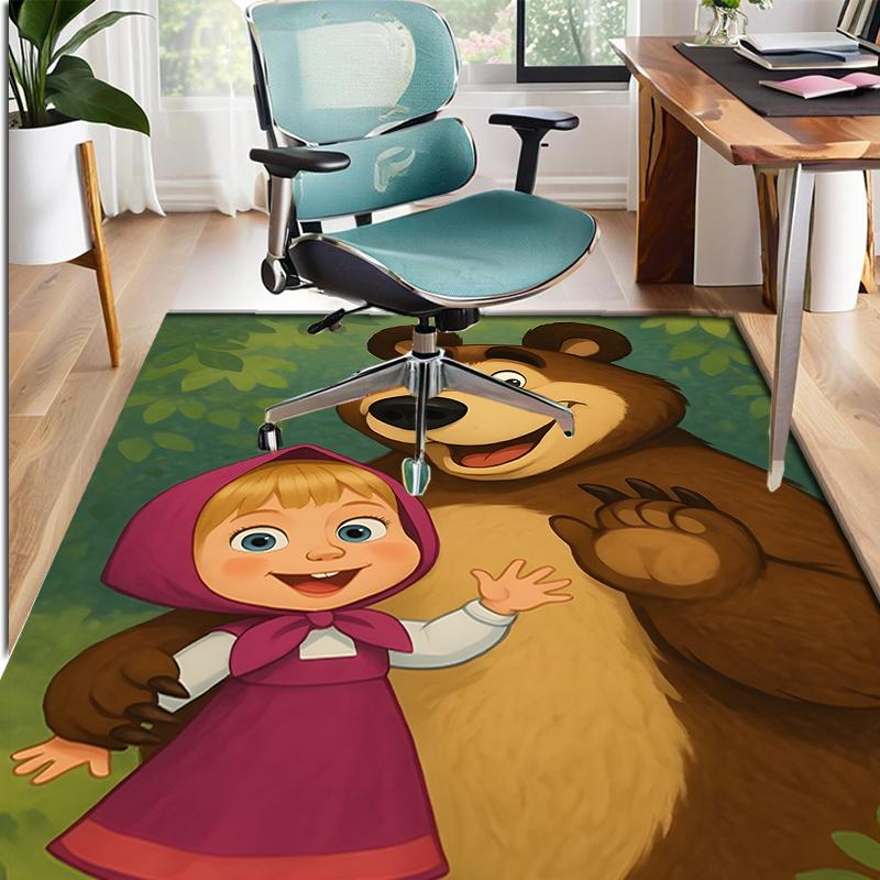 Masha and The Bear Pattern Rug, Indoor/Outdoor Mat, for Picnic, Gameroom, Bedroom, Office, Living Room, Home Decor Carpet, Birthday Gift