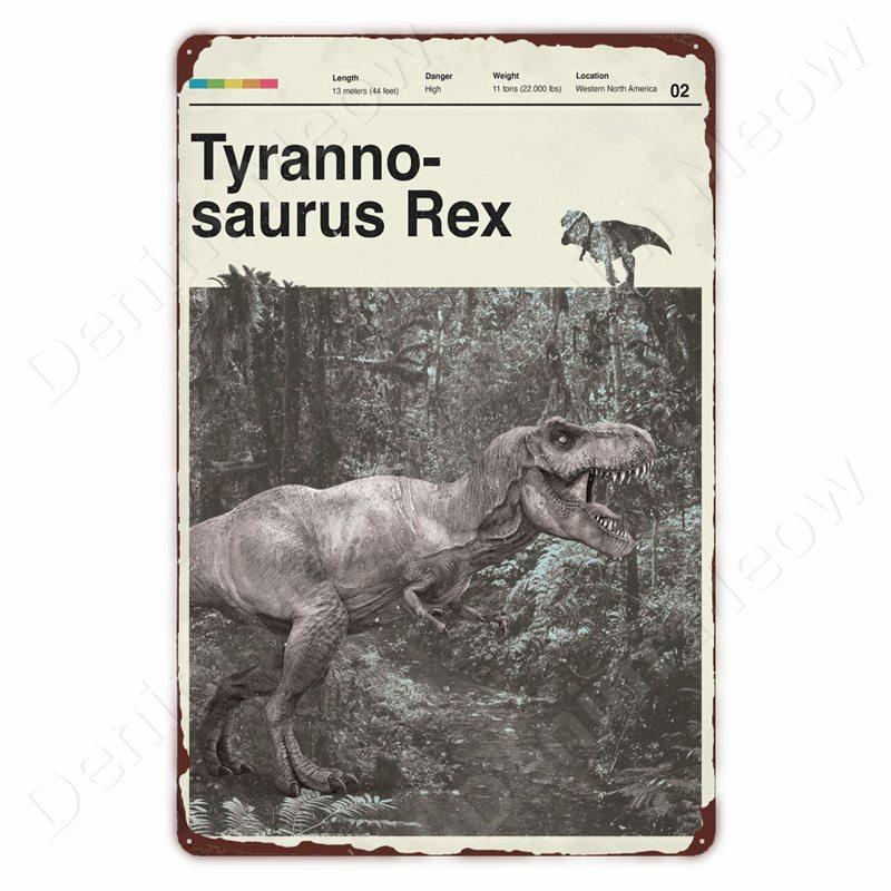 Dinosaur in the Bathroom Wall Art Print Fossil Vintage Metal Tin Sign Club Room Home Decor Animal Bones Poster Painting