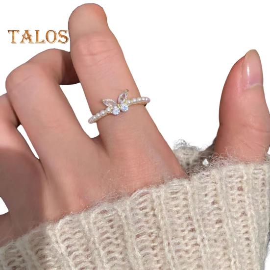 Регулируемое женское открытое кольцо с искусственным жемчугом, украшением из сплава, бантом, кубическим цирконием, мягкое стильное кольцо с гальваническим покрытием, легкое украшение на палец для вечеринки, повседневной носки