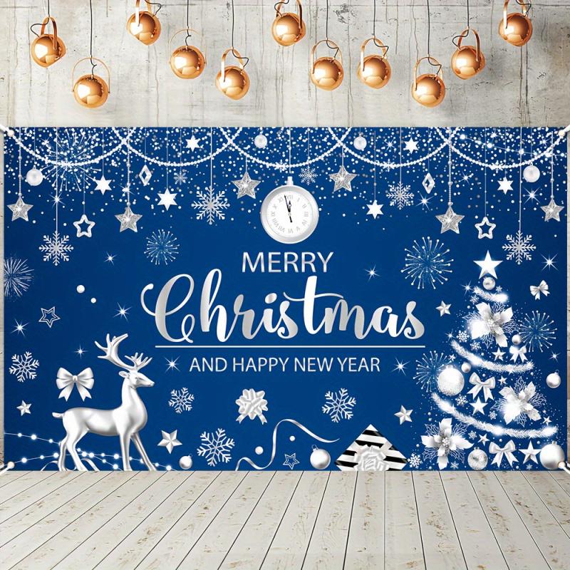 1pc 2D Flat Holiday Christmas and New Year Party Banner - Featuring Snowflakes, Stars, and Reindeer Design, No Power Required