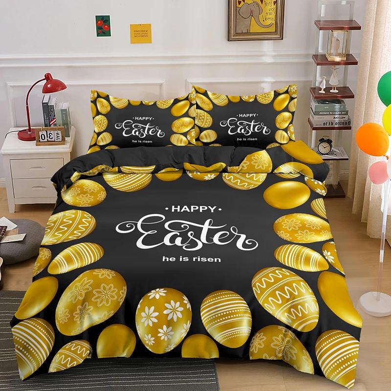 Happy Easter Egg Rabbit King Queen Duvet Cover Cartoon Lovely Bunny Bedding Set Pet Animal Comforter Cover Polyester Quilt Cover