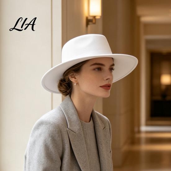 Wide Brim Fedora for Women Flat Top Hat, Wool Blend Derby Cap, Retro Jazz Polyester Warm Winter Cap Felt Hat Women, Events & Daily Wear Classic