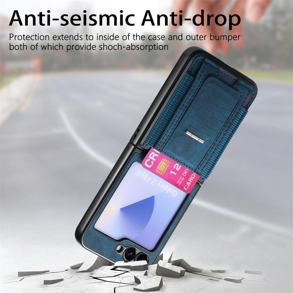 Чехол для Samsung Galaxy Z Flip5 5G с подставкой, задняя крышка из ретро-кожи с держателем для карт