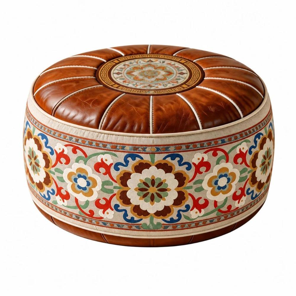 Round Shape Storage Ottoman PU Leather Round Pouf Cover New Floor Seat Cushion Home Use