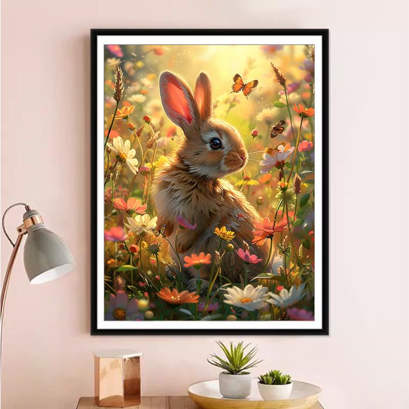 5d DIY Diamond Painting Cross Stitch Rabbit In The Flower Bushes Diamond Embroidery Mosaic Full Round Drill Home Decor