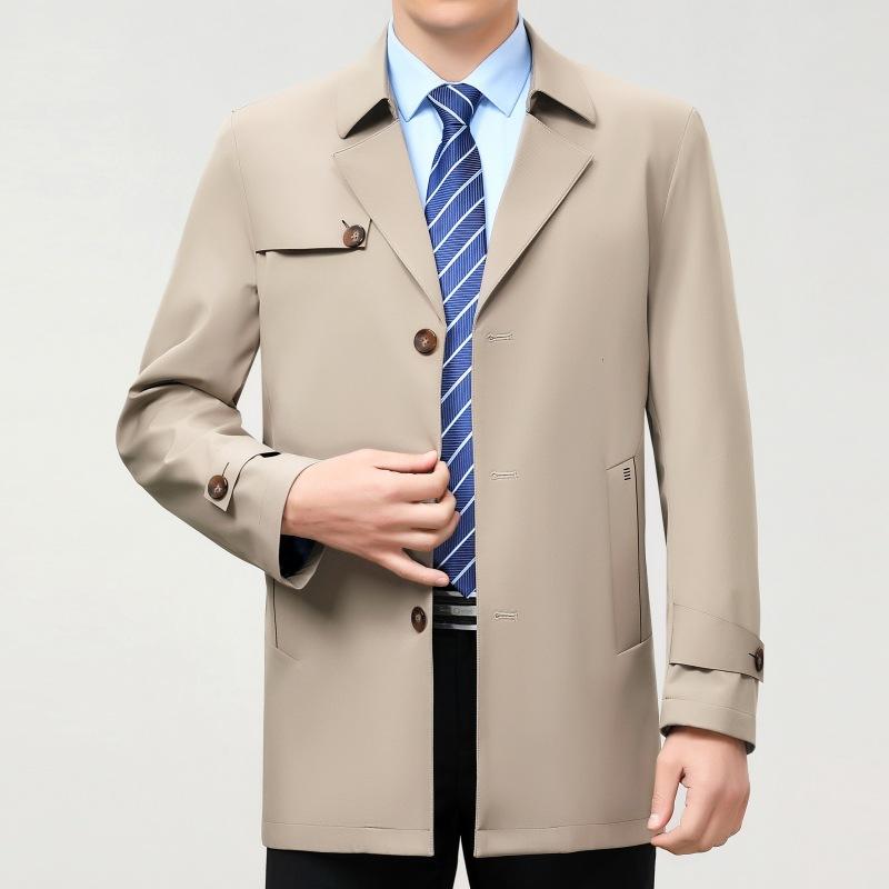 Ветровка из шелка Mulberry, мужская куртка средней длины, осенняя, деловая, повседневная, для мужчин, для мужчин среднего возраста, пиджак с воротником