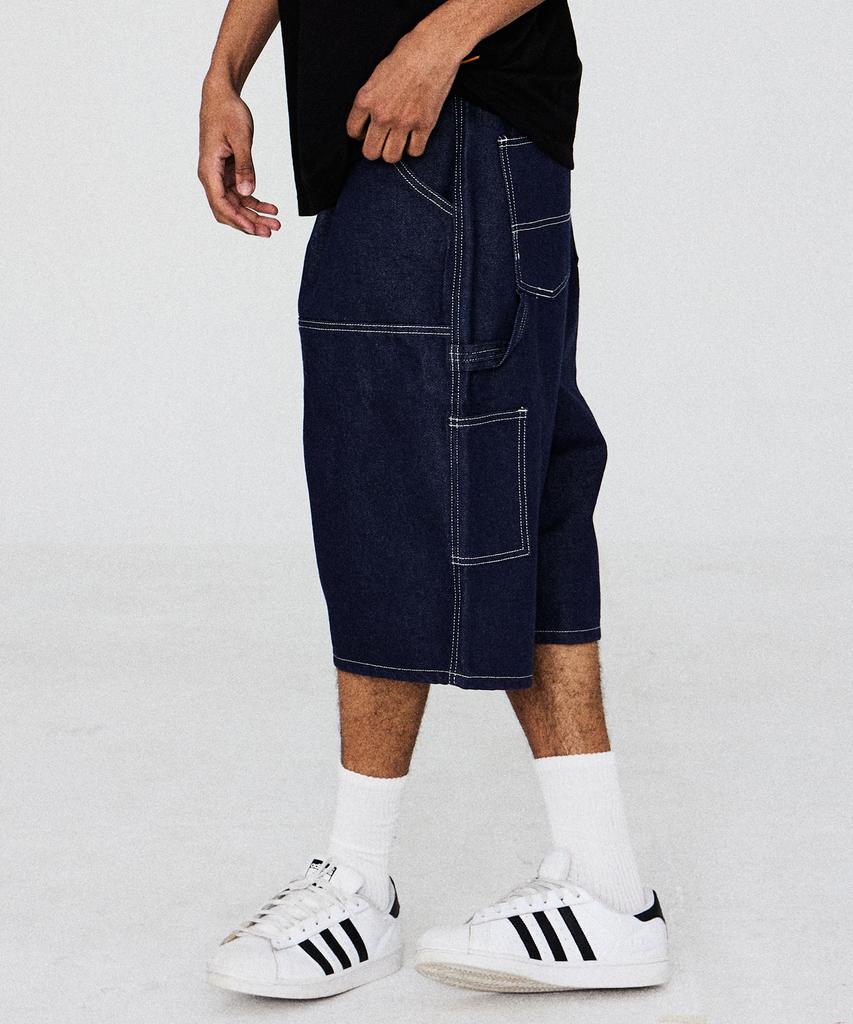 PHILIPPAKER Bluebase Carpenter Wide Bermuda Denim Shorts Deep Blue