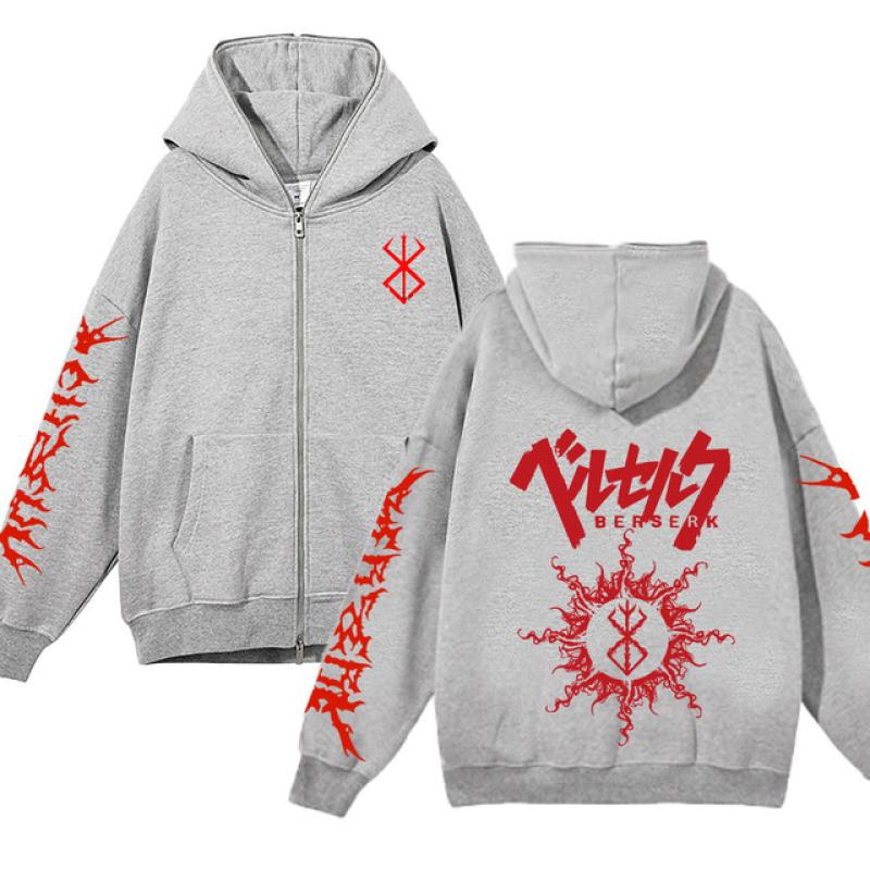 Толстовки на молнии Berserk, толстовки на молнии, мужская флисовая толстовка с капюшоном в стиле аниме, уличная одежда в стиле хип-хоп, пуловер с графическим рисунком Y2K