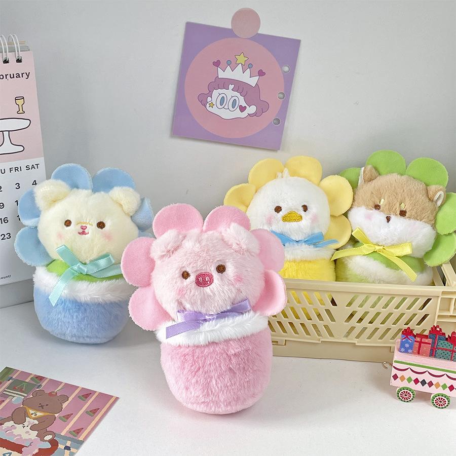 Милый горшок с подсолнухом, утенок, медведь, хаски, розовая свинка, плюшевая наплечная сумка, кулон-кукла, креативная кукла