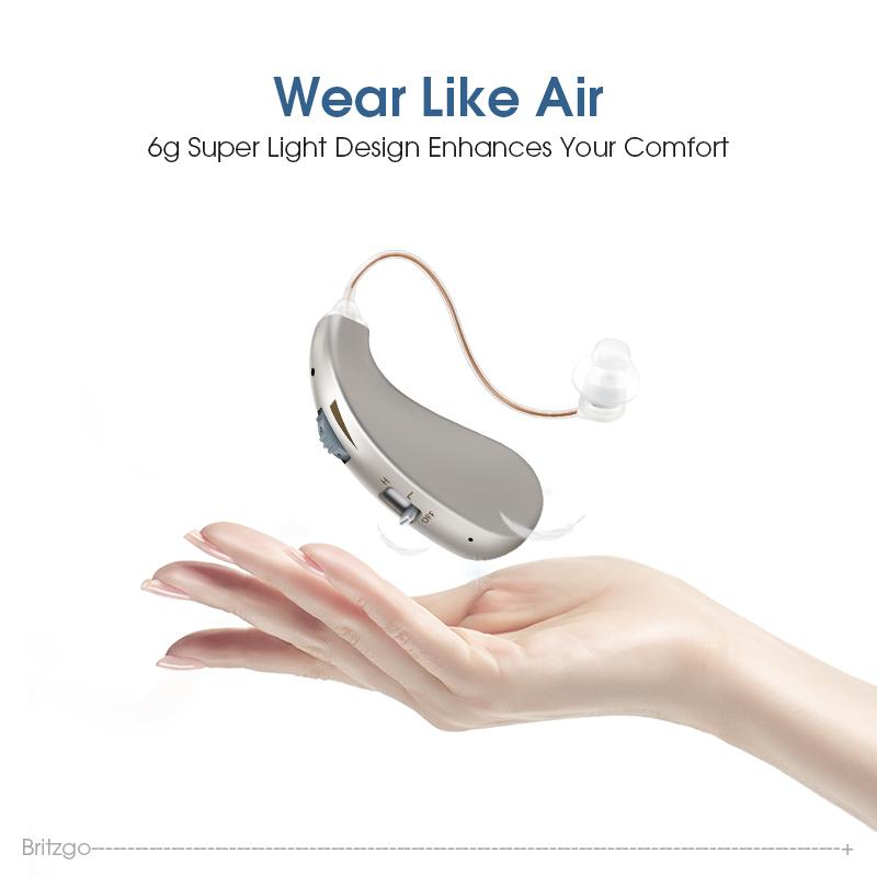 Слуховой аппарат Britzgo, перезаряжаемый мини-усилитель звука для пожилых людей, интеллектуальные 2 шт. слуховые аппараты для слуховых аппаратов