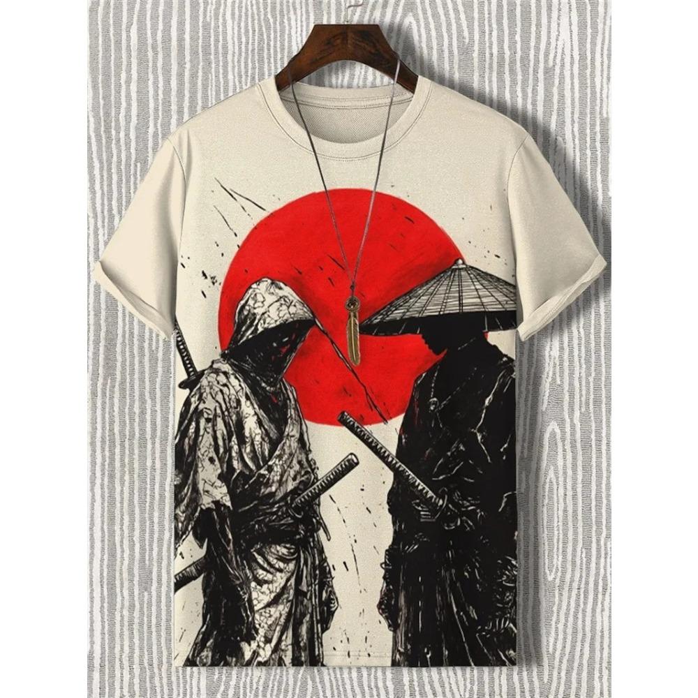 Японские футболки с графикой укиё-э для мужчин, модные трендовые летние футболки с коротким рукавом и 3D-принтом, крутая уличная одежда, топы в стиле Харадзюку