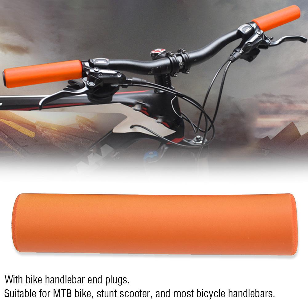 1 Pair Bicycle Handlebar Grips Anti skid Shock Proof Silicone Bike Grip With End Plugs Orange