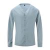 Men Stand Collar 7 Buttons Up Shirts White Black Blue Solid Long Sleeve Shirt Vintage Cotton Plus Size Tops