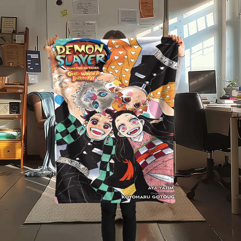1PC Demon Slayer Patterned Flannel Blanket Suitable For All Seasons For Home Decor Warmth And Comfort Gifts Holiday Present