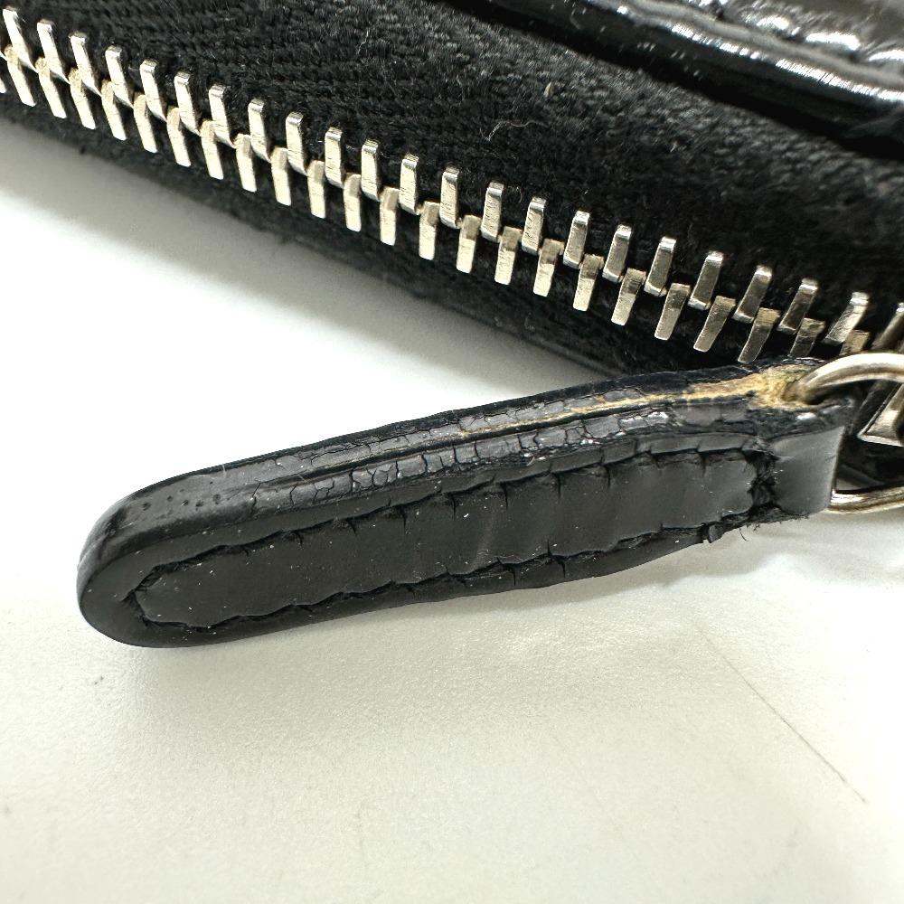 CHANEL Matelasse round Long Wallet Patent calf leather Black