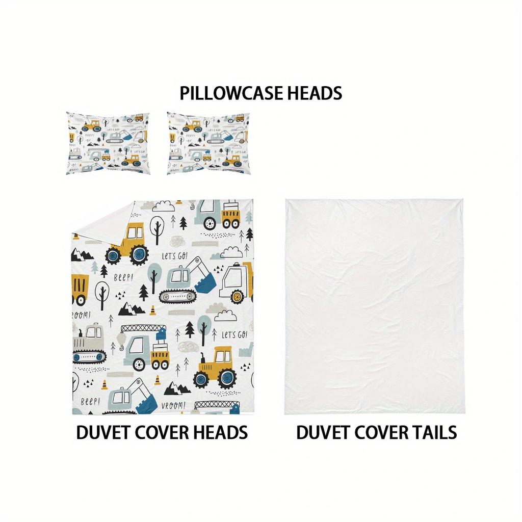3pcs Cute Car Duvet Cover Set King Size, truck tractor bedding set for teenagers, Bedding Set for Bedroom,Hotel