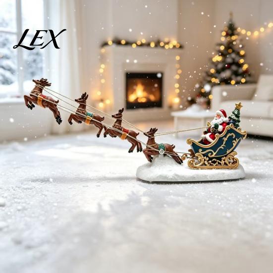 Classic Festive Home Decorations Christmas Deer Pulling Sled Figurine, Santa Reindeer Scene Decor with Colorful Battery Operated Figurines LED Lights,