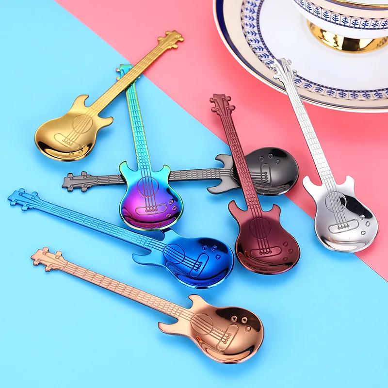 1 шт. Нержавеющая сталь мультяшная гитарная ложка креативная ложка для молока кофе мороженого конфет чайная ложка аксессуары питьевые принадлежности
