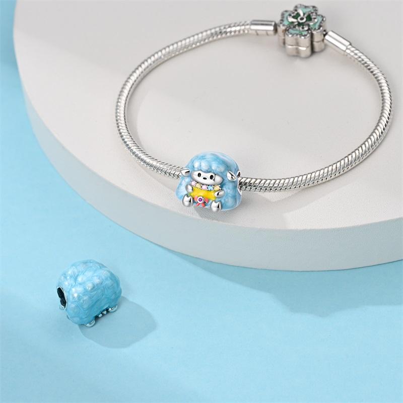 Colorful Cat Playing Ball Safety Chain Lamb Bead Moon Pet Dangle Charm Fits Original Bracelet & Necklace Zircon Gift