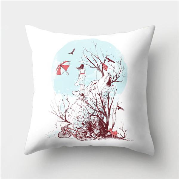Полиэстеровая наволочка с велосипедным принтом, мультяшное искусство, абстрактная велосипедная подушка, автомобильный домашний диван, квадратная декоративная наволочка 45X45 см