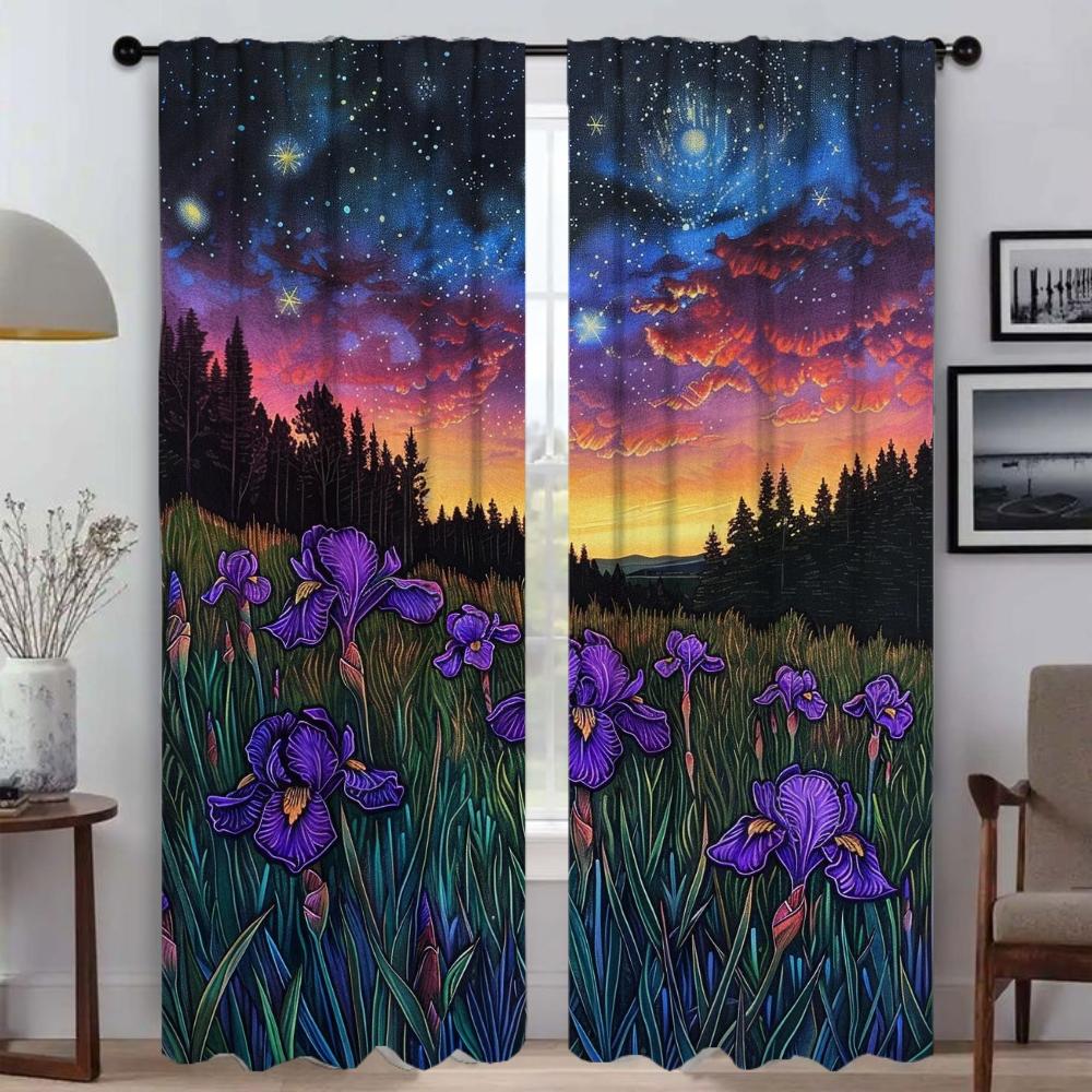 Фиолетовые цветы ириса Шторы для гостиной Шторы для комнаты 2 панели Домашний интерьер Шторы Хэллоуин украшения Перегородка