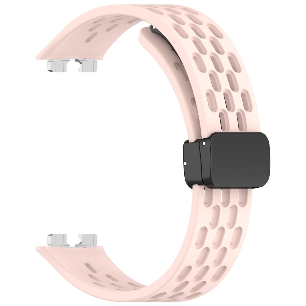 Silicone Watch Band for Huawei Band 10/10 NFC/9/9 NFC/8/8 NFC Holes Design Breathable Magnetic Buckle Strap