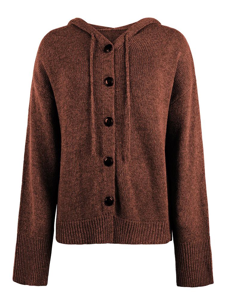 Вязаный кардиган с капюшоном, однотонный женский однобортный свитер с завязками, толстая теплая куртка, свободная повседневная, осень-зима