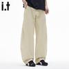 :CHOCOOLATE Men's Pure Cotton Loose Fit Wide-Leg Pants