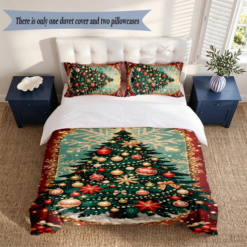 Marry Christmas 3‑Piece Bedding Set Soft Microfiber Duvet Cover Pillowcases Comfortable Bed Linen for Bedroom Decoration