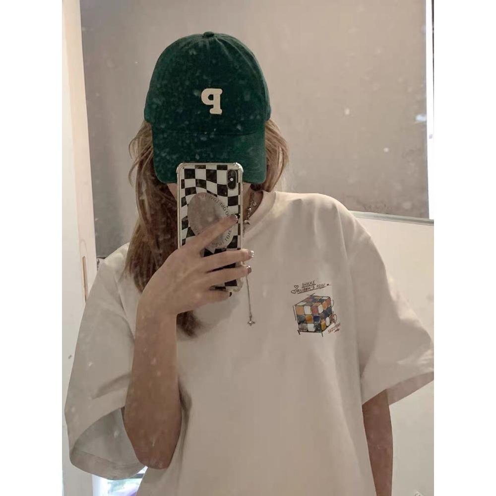 Женская хлопковая футболка с принтом больших размеров, летняя одежда для пар с короткими рукавами, повседневный свободный топ с половиной рукавов