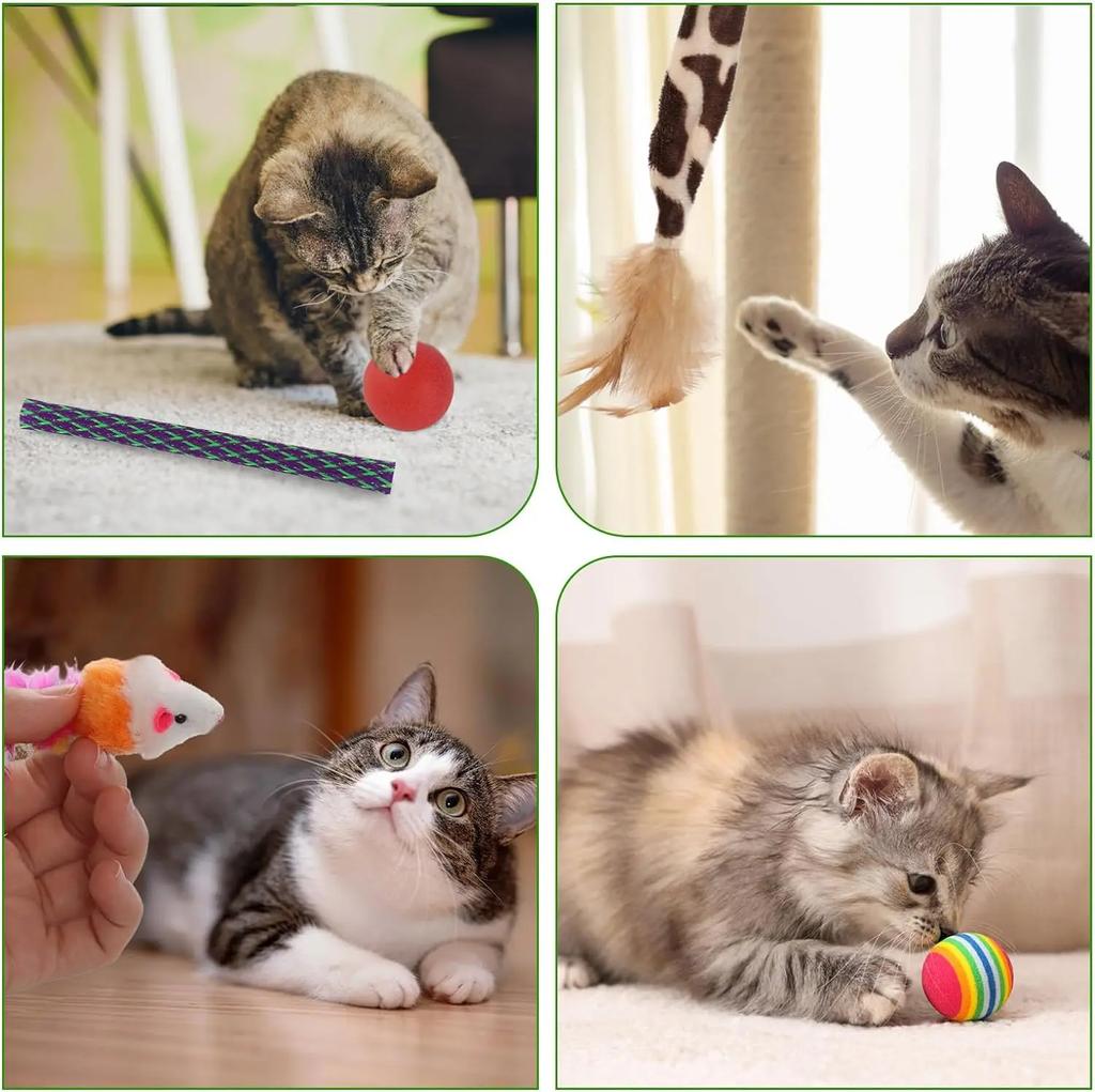 22 шт. интерактивных игрушек для кошек, для домашних кошек, игрушки для взрослых котят с шариками, перья, мыши, набор для охоты, упражнений, товары для домашних животных