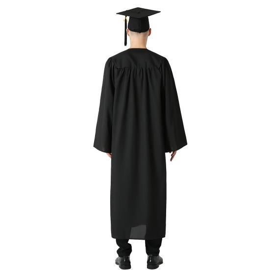 Bachelor Uniform with Hat V Neck Knee Length Long Sleeve Hidden Button Liberal Arts Student Graduation Robe Doctor Master Graduation Party Clothes