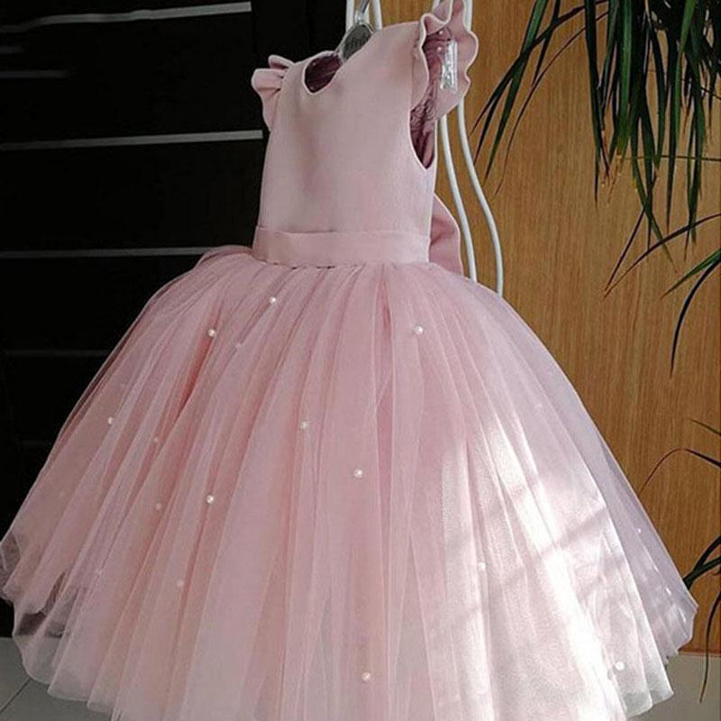 Летние детские свадебные платья принцессы с бантом для девочек, одежда для девочек, костюм для дня рождения, детская одежда