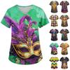 Ladies' Carnival Printed Fashion V-neck Pocket Short Sleeved Nurse's Wear And Worker's Top