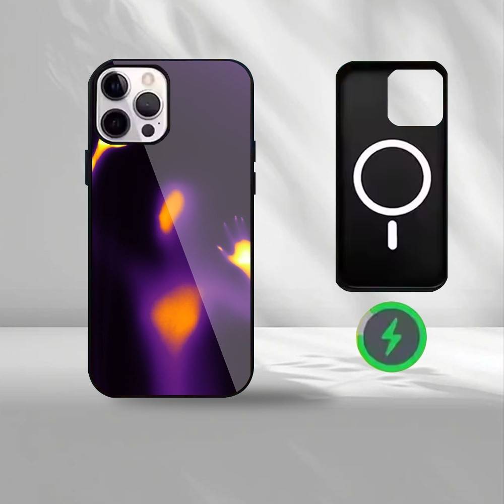 Термоизображения Чехол для телефона Для iPhone17,16,15,14,13,12,11 Max Черный Беспроводная зарядка Защитный чехол