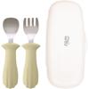 TGM Baby Clamshell Silicone Stainless Steel Self-directed Baby Food Spoon + Fork Set, Olive, 1 Set