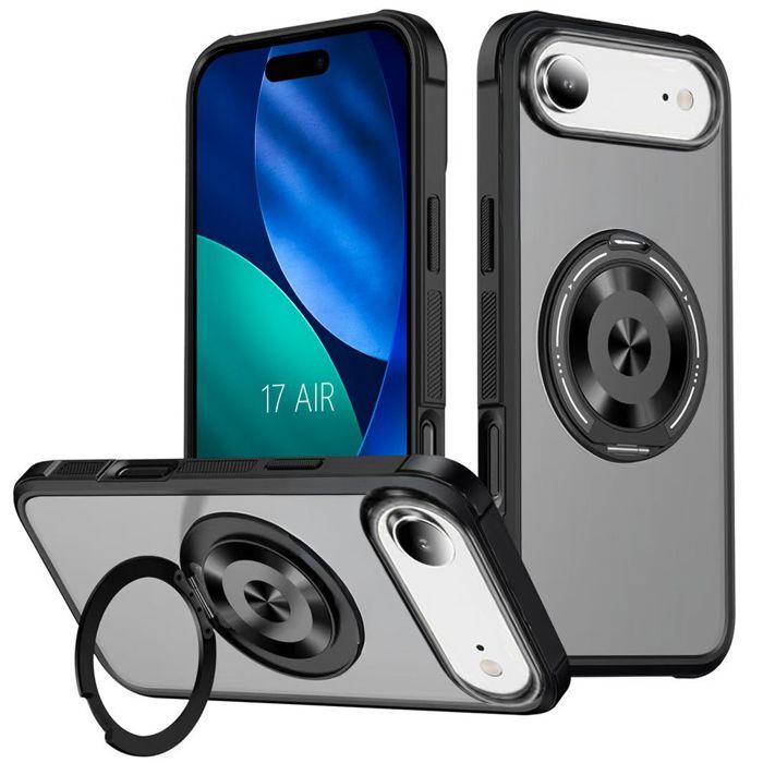Coque avec Support Anneau 360° - BOOLING - pour iPhone Air - Silicone PC avec Cercle Magnétique Rotatif - Noir