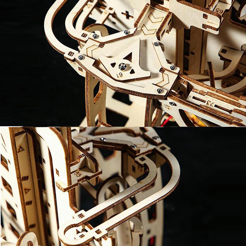 1 Set Marble Run Kit 3D Wooden Puzzles Electric Catapult Track Device Mechanical Model Science Maze Assembly Gift For Kids