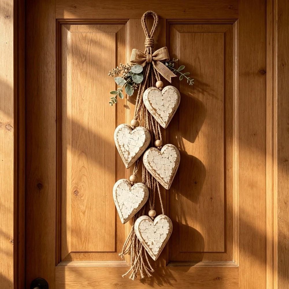 Distressed Pumpkin Door Hanger Fall Maple Leaf Heart String Pendant Layered Wall Decor Indoor