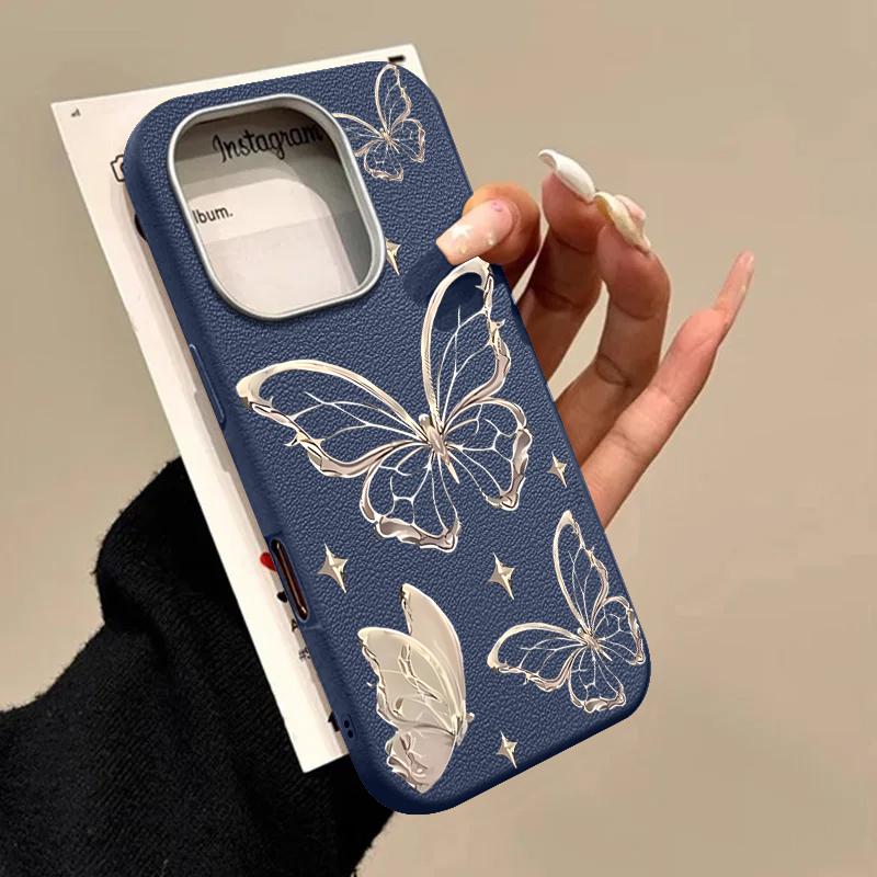 Чехол из ТПУ с рисунком бабочки и текстурой из кожи для iPhone 16 Pro Max 15 14 Pro 13 12 11, мягкий, ударопрочный, тонкий чехол для телефона